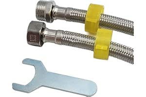 CYILIUEN Pack of 2 60 cm M10 x 1/2" Flexi Pipe Extend Connectors Flexi Pipes Tails with Installation Tools, Tap Fittings for Kitchen Sink, Bathroom Basin, 1407D5