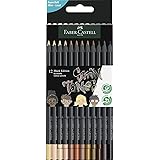 Faber-Castell 116414 - Matite colorate tonalità pelle Black Edition, scatola di cartone da 12 pezzi, infrangibile, triangolar