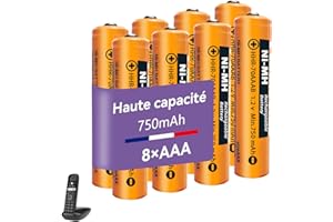 ZZWJBCYLE Lot de 8 Piles Rechargeables NIMH (1,2V) 750 mAh pour téléphone sans Fil Gigaset, AAA/Micro Batteries Rechargeables pour Panosonic
