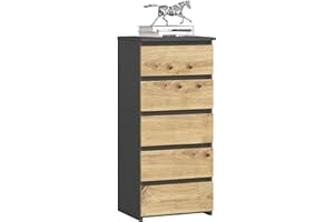‎AKORD AKORD Kommode CL5 40 cm | 5 Schubladen | Schrank | für das Wohnzimmer | für das Schlafzimmer | B40 x H92 x T35 cm | Gewicht 21,9 kg | Graphitgrau/Artisan Eiche