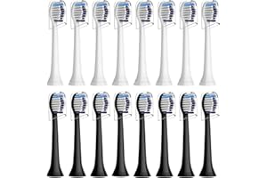 VALUABLETRY Pack of 16 Whitening Clean Replacement Brushes Compatible with Philips Sonicare Electric Toothbrush, 8 White and 8 Black Brush Heads