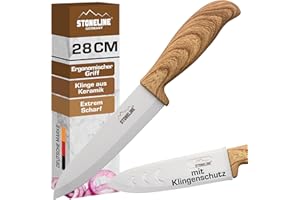 STONELINE Back to Nature Couteau de Chef 28 cm, en Céramique, pour couper les Fruits, Légumes et Viande, Couteau en Aspect Bois