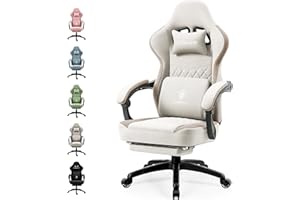 Dowinx Sedia Gaming con supporto lombare, Ampio Sedile Piatto Poltrona Gaming, Sedie Gaming Ergonomica con cuscinetto in gel e borse di stoccaggio Sedia Game, Beige