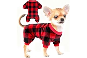 FUTERLY Pigiama Natalizio Cane Maglioncino Natalizio in Pile per Cane Pigiama Quadri Cani Maglione Natalizio Cani Morbidi Canes Completo Vestiti Cuccioli Caldo Inverno Pigiamas Canes (Rosso,M)