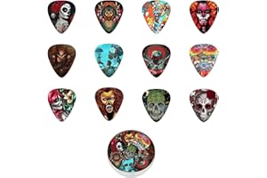 BUXIUGAN Guitar Pickes, 12 Pack Thin, Medium, Heavy & Extra Heavy Picks With Tin Box,Variety Pack Artistic Celluloid Guitare Pick Tin For Folk, Acoustic, Ukulele, Bass, Electric Guitare