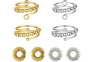 ZesNxj 8 Stück Akupressur & Fidget Ring Set, Verstellbare Anti Stress Ring für Damen und Herren, Skill Ringe zur Beruhigung, Fingertraining und Stressabbau im Alltag