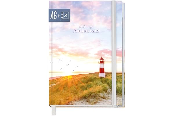 paper&you® Carnet d'adresses A6+ avec onglet A-Z et papier premium 120 g/m² "Phare" Livre pour contacts, anniversaires & mots de passe - durable & respectueux au climat