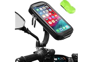 ENONEO Motorrad Handyhalterung Wasserdicht 360° Drehbar Motorrad Smartphone Halterung mit Regenschutz Motorrad Handy Halterungen Rückspiegel bis zu 6,7" (Schwarz)