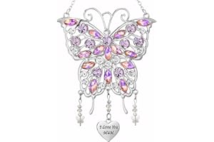 Johiux Mom's Birthday Gift,Mum Gifts for Mothers Day,Butterfly Suncatcher Wind Chime I Love You Mum Charm Window Decor,Glittering Rhinestones Butterfly Son Daughter Gift for mum for Christmas.