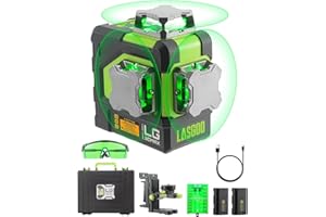 LasGoo LG-3DMAX Livella Laser 3x360° Verde, laser incrociato 3D auto-nivellante con 2 batterie ricaricabili al litio, adattatore per supporto di regolazione fine, occhiali e custodia rigida