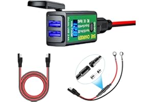 HOEMBPN YGL 12V/24V Chargeur USB Moto étanche,SAE à USB Adaptateur avec Interrupteur et LED Voltmètre,pour Téléphones, iPad, GPS