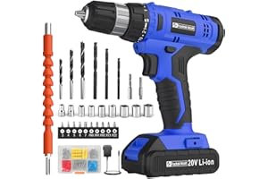FADAKWALT 20V Cordless Drill Set ，Powerful Drill bit Sets,Torque 30N,21+1 Torque Setting,3/8” inch Keyless Chuck, 40pcs,Electric Drill with 2.0AH Li-Ion Battery and LED Light.