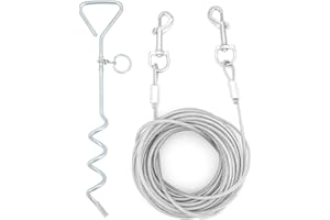 ShawFly Solid Dog Stake und Kabelbinder (3 m, 5 m, 10 m) Premium Steel Spiral Dog Tie mit 16 Zoll spiralförmigem Bodenpfahl für Outdoor Yard und Camping Puppy Pet und Medium Dogs (10m)