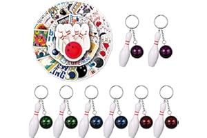 Bncxdc Bowling Party Bags, Set of 8 Key Rings and 50 Stickers, Unisex, Birthday (Red/Purple/Green/Blue, 7.5 x 2.8 cm)