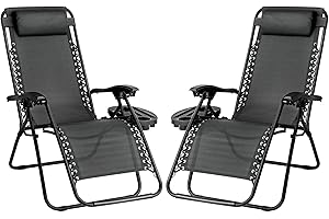 SG Traders Zero Gravity Chair - Reclining Outdoor Sun Lounger, Relaxer Chair for Patio Decking Gardens Camping, Folding Chairs with Cup Holder and Adjustable Headrest Sunlounger (Pack 2 - Black)