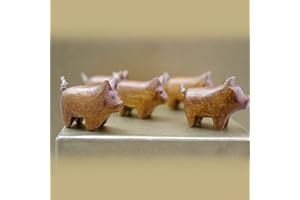 ART-CRAFT 6X Glücksschwein Holz handgeschnitzt – Filigrane Miniatur Glücksbringer Silvester (ca. 3 cm) – Deko Figuren Neujahr & Tischdeko – Unikat Set