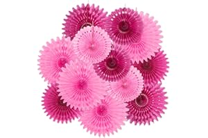SUNBEAUTY Barbie Party Pink Fan Decorations 12 Pcs Hanging Pink Birthday Party Decorations Hot Pink Honeycomb Decoration Paper Fans for Birthday Wall Ceiling Decor Wedding Baby Shower Neon Party