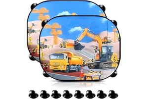 WTZWYFWJ Pare Soleil Voiture Bébé,2 PCS Pare Brise Vitres Latérales,Avec 8 Ventouse,Pare Soleil Voiture Enfant Anti UV,Pose Rapide Facile,Pour Bébé, Adultes,Chien,Protection Solaire Et UV(Excavateurs)