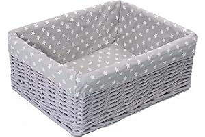 green leaves Hamper Baskets for Gifts Empty, Small Woven Wicker Storage Basket, Pink Wicker Baby Baskets for Hampers, Gifts, Grey Storage Basket Hampers (Grey, Large)