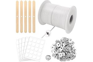 Eurtes 6100cm Kerzendocht, Natürlichen Kerzendochte für Kerzen, Baumwolle Dochte für Kerzen mit 100 Metallbasis und Aufkleber, Kerzen Docht Set für DIY Kommunionkerze, Duftkerzen und Öllampen