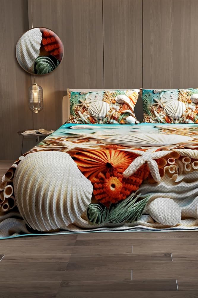 MONOHOME Çift Kişilik Pike Takımı Deniz Dekorasyonu Jakar Dokuma 220x240, MONOHOME82407
