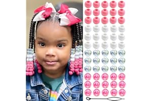 Auroriel 60 perles à cheveux pour enfants filles tresses rondes rose blanc transparent acrylique 4 styles avec aide-enfilage