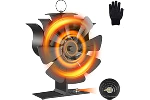 Log Burner Stove Fan, Jasfyee 8 Blades Wood Burner Fire Fans Heat Powered, Silent Circulating Warm Air Wood Stove Fan for Wood/Log Burner/Fireplace Eco Friendly Saving Fuel with Heat Insulating Gloves