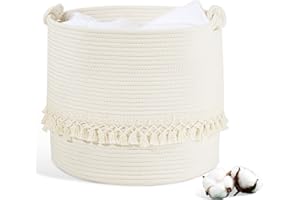 HDRNT Wäschekorb Geflochten aus Baumwolle,38L Wäschesammler mit Henkel,Pfandflaschen Aufbewahrung,Aufbewahrungskorb Laundry Baskets für Spielzeug,Wäsche Organizer für Bad(35x40cm) (Weiß)