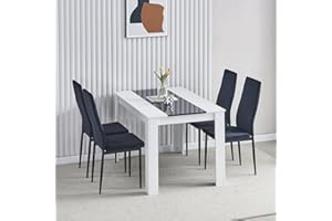MENAKA Small Dinning Room Table White and Black Velvet Chairs Set of 4, Modern Wooden Kitchen Table with 4 Seater Black Velvet Chairs Space-saving for Home Restaurant Dinette Apartment Usage