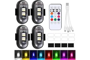 QAUM 4PCS LED Car Strobe Lights with Remote Control,8 Colors Wireless LED Ambient Car Interior Light Waterproof,USB Rechargeable High Brightness Flashing Warning Anti-Collision Mini CarLED Light for Truck