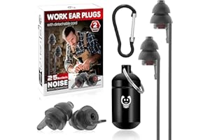 NAIICUTE Tapones para los oídos Trabajo con cordón silicona [2 pares], Protección auditiva el lugar de trabajo, Anti ruido Tapón reutilizable ear plugs para la construcción, corte de césped, tirador, enfoque