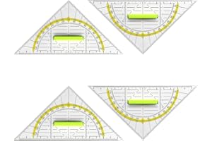ROMINVIC Geodreieck,4 Stück Geodreieck Grundschule mit Griff,Geodreieck Klein Groß 14cm Transparent Flexibel zum Kreise Zeichnen, Geeignet für Studenten Büro Designer Malerei