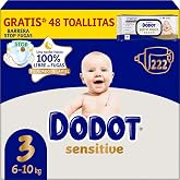 Dodot Sensitive Diapers Size 3, 6-10 kg, 222 Nappies + 48 Pure Aqua Wipes