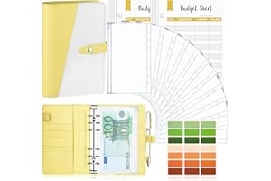 Raccoglitore Notebook A6, TAOPE Portadocumenti in Pelle PU con 12 Trasparente Sacchetti Cerniera Compilabile per Budget di Contanti Organizzatore di Buste Risparmio di Denaro - Giallo