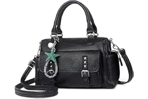 SODOLLEE Bolso Mujer Colgante Exquisito Bolsa de Mano Retro Bolso de Hombro con Asa Superior Cuero PU Señora para Compras Trabajar Desplazarse Negro