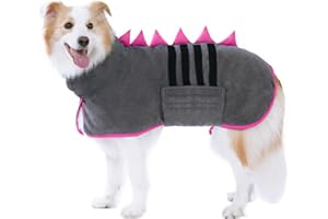 HezzLuv HundeBademantel Mikrofaser Schnell Trocknend, Einstellbar Hundehandtuch Extra Saugfähig für Mittel & Große Hunde, Einfach Anzuziehen Bademantel für Hunde (Grau-Rose, L)