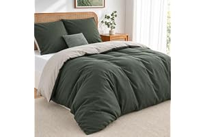 Duvetnova Påslakan säng 180 240x220 olivgrön/beige, tvättbar mikrofiber mjuk känsla bomull, vändbar utan strykning, Oeko-Tex: