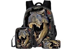 IVYH Sac à Dos Garçons, Sac d'école Primaire Cartable Dinosaure avec Sac Repas Trousse à Crayons Sets de Sacs Scolaires pour Enfants élèves, Camping, Voyage, Utilisation Quotidienne