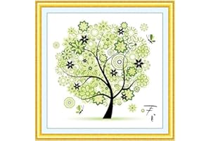 Cleana Arts Kits de punto de cruz, Árbol de primavera, 11CT 3 hilos, Kits de bordado estampado, 45cm × 45cm
