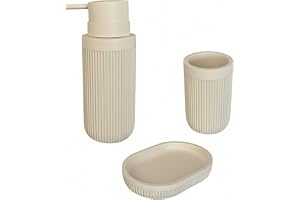 Relaxdays badrumstillbehör, 3 delar, tvålskål, tvåldispenser, tandborstkopp, polyharts, badrumstillbehörsset