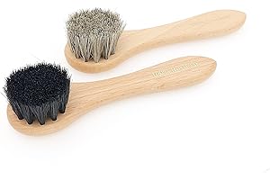 DELARA Deux Petite brosses à Cirage de Grande qualité en Poils naturels. Couleurs : Noir et Naturel