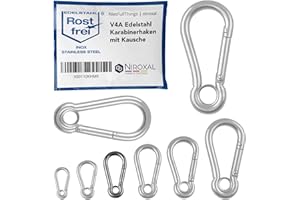 NIETFULLTHINGS 50 pièces 6-mm Mousqueton en acier inoxydable à cosse de V4A forme robuste avec œillet charge de rupture 850 kg mousqueton pompier 316 6x60-mm