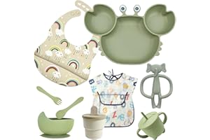 ASENME Ensemble d'alimentation pour bébé en silicone de neuf pièces (Vert)