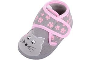 ABSOLUTE FOOTWEAR Kids/Childrens/Infant/Girls Slip On Touch and Close Slippers with Cat Paws Design