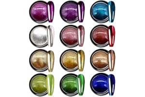 ‎GZMAYUEN GZMAYUEN Chrome Glitter Powder, 12Pcs Chrome Pigments for Nail Art, Metallic Mirror Effect Nagel Chrom Pulver Set