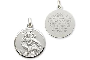 Christopher James of London | Solid 925 Sterling Silver St. Christopher Pendant 20mm | Traditional Saint Design & Travellers Prayer | St Christopher Travel Gift | Gift Box Included