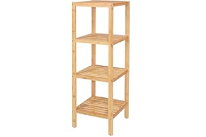 ‎DIBEA dibea Badezimmerregal mit 4 Ablageflächen Wohnzimmerregal Standregal Bambusregal Badregal Bücherregal Eckregal Küchenregal 33x33x98 cm, naturfarben