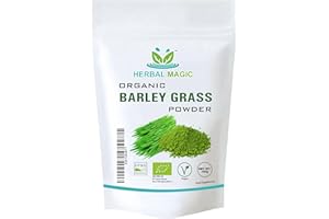 Herbal Magic's Organic Barley Grass Powder-Irrestibily Delicious.Sparkle Your Smoothies,Milkshakes,Recipes.Nutritious wholefood with sizable Healthy Attributes.Free from Fillers & Preservatives-100g
