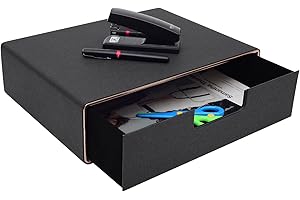 XNONE Schreibtisch-Schubladenbox mit geschlossenem A4-Fach, PU-Leder-Schubladenbox, Schmuck-Organizer, Kosmetik-Organizer, U-förmige Öffnung, handgenähte Nähte(Schwarzer Stoff vergoldeter Rand)
