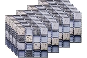 FBBULES 40PCS Tile Stickers, PVC Self-Adhesive On Tile Peel Stick Wallpaper Waterproof Wall Tiles Transfers Decor for Living Room Kitchen Mosaic Style Sky Blue (10 x 10cm / 4 x 4 inch)